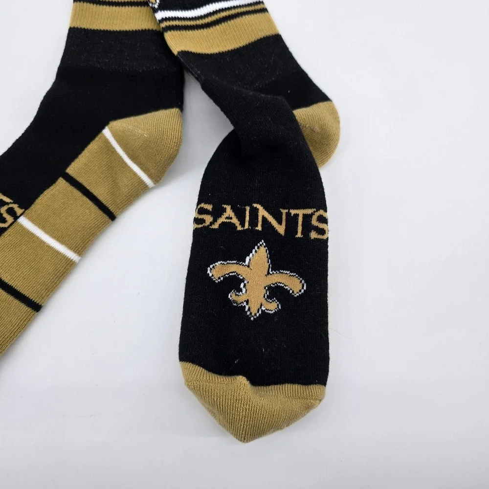 NFL New Orleans Saints Crew Socks Mens Striped Logo Black Gold Large NWT